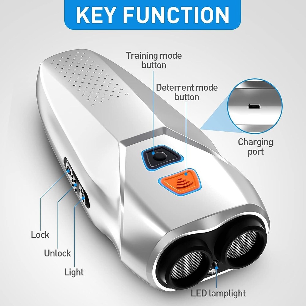 🔥Dog Control Device Dual Sensor Anti Barking Device w/ LED Flashlight, Silver🔥