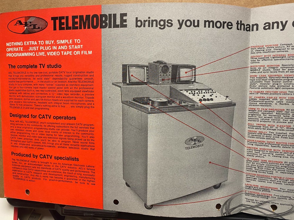 AEL Brochure ~ Telemobile Portable TV Studio American Electronics Laboratories