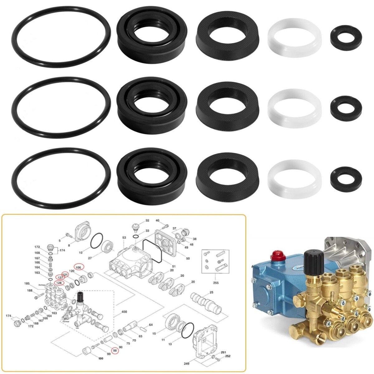 34262 Seals Rebuild Kit Fits For Cat Pump 66DX 6DX Pressure Washer Pump 6DX35G1I