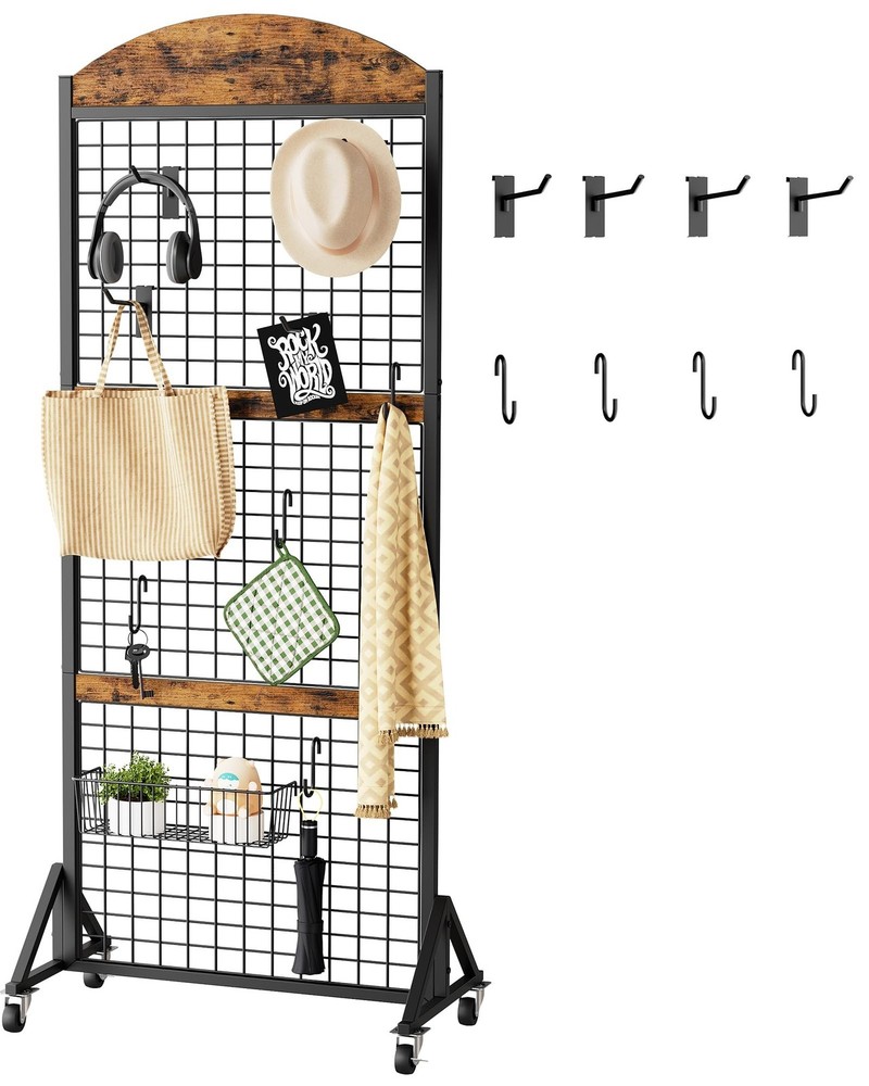 Grid Wall Panel 5.7’ x 2’ FT Grid Display Rack, Movable Gridwall Dis