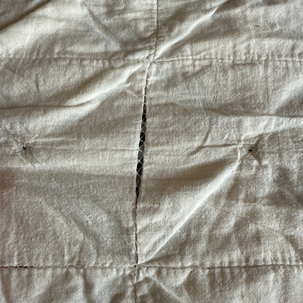 Vtg Cathedral Window Pattern Multicolored Quilt Handmade 80” X 49” Needs Work