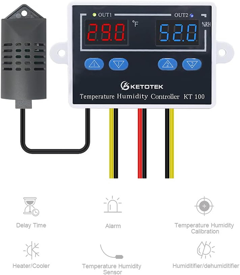 KETOTEK Temperature Humidity Controller Digital Thermostat Module 120V, Heating