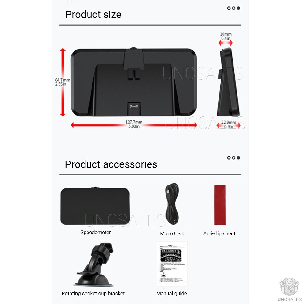 Digital Speedometer Universal GPS Car HUD Head Up Display MPH Overspeed Alarm 5"