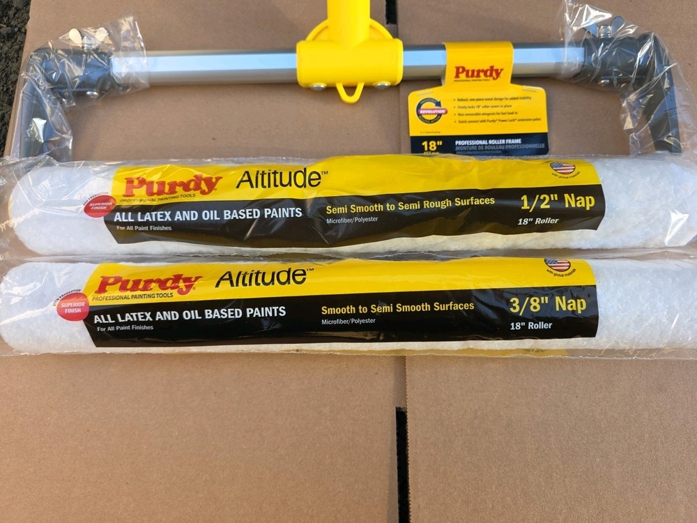 Purdy Revolution 18”  Roller Frame Threaded & 2 Purdy 18” Covers 1/2 & 3/8 ” Nap