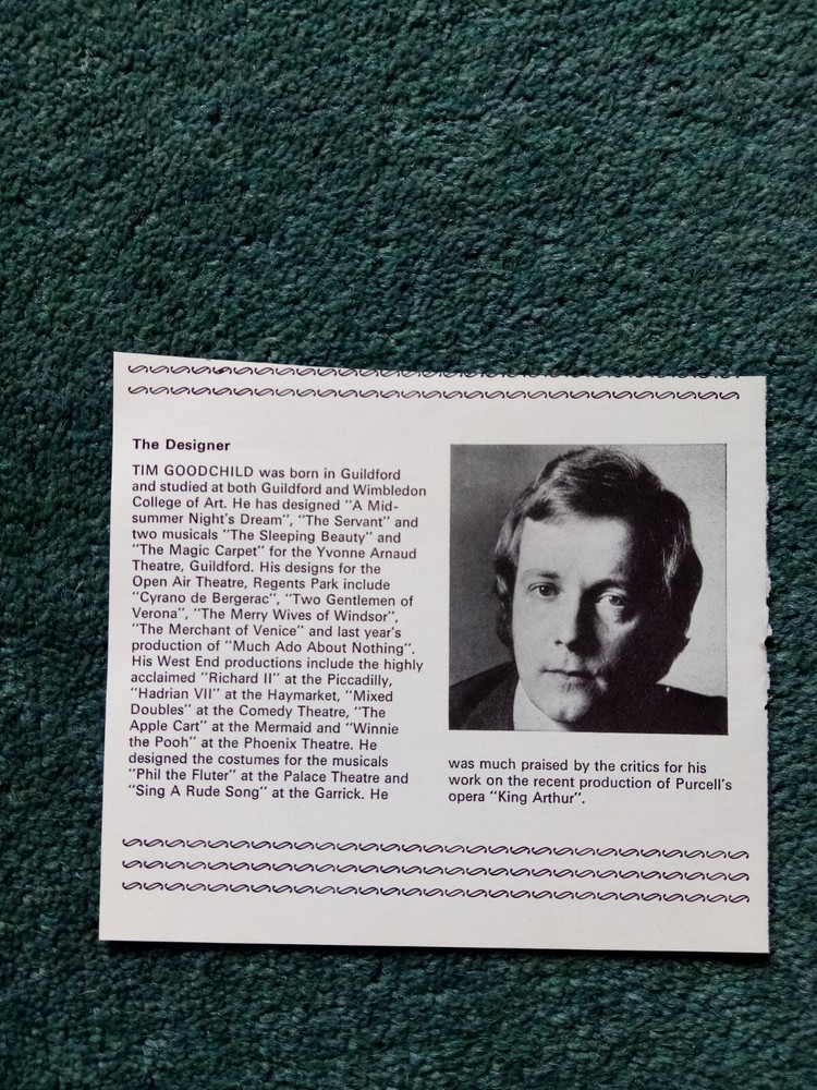 A3q  Ephemera 1971 Theatre Article Tim Goodchild Designer