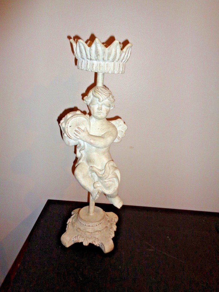 Angel with Drum 16" Tall solid heavy pillar Candle Holder by Elements