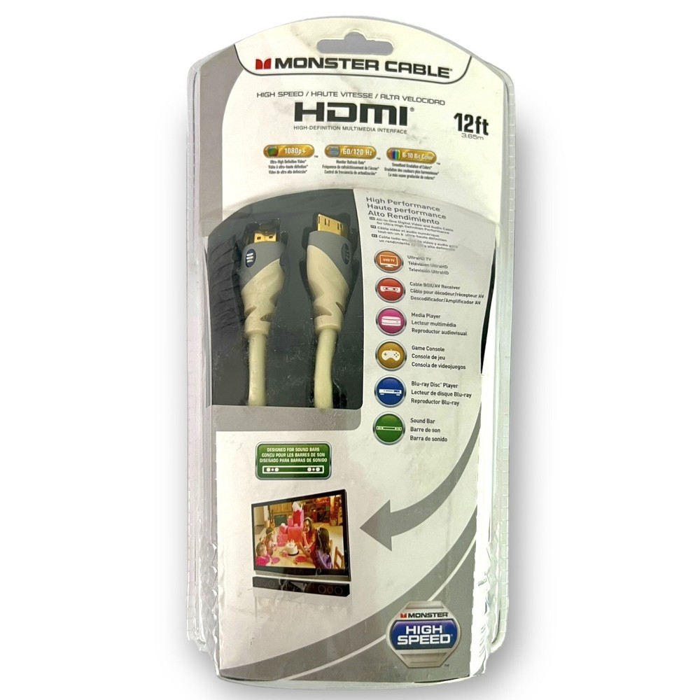Monster Cable HDMI High Speed Definition Performance 12 Foot White Cable Sealed