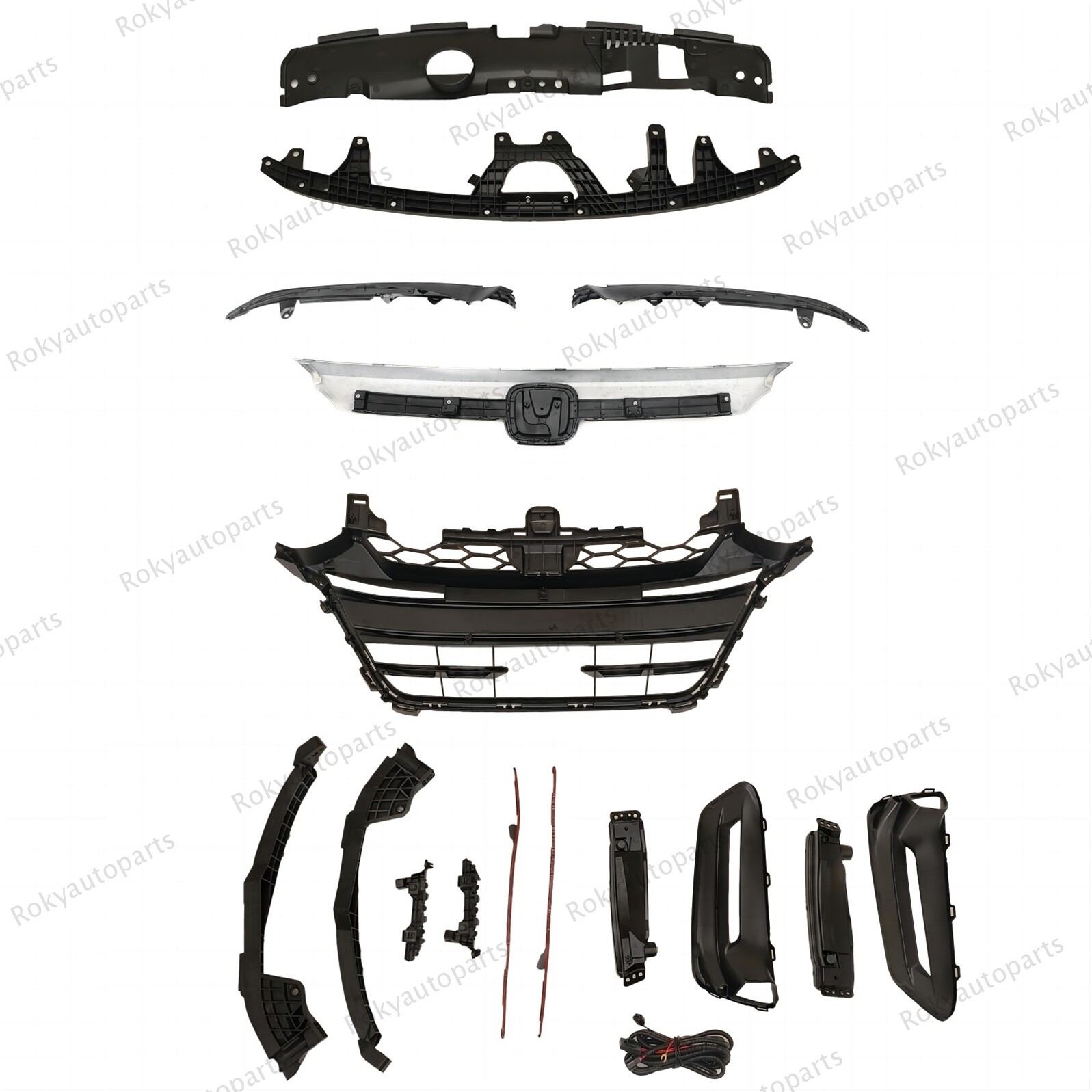 For Accord Sport 2018-2020 Gloss Black Grille Fog Light Trim Bumper Brackets Set