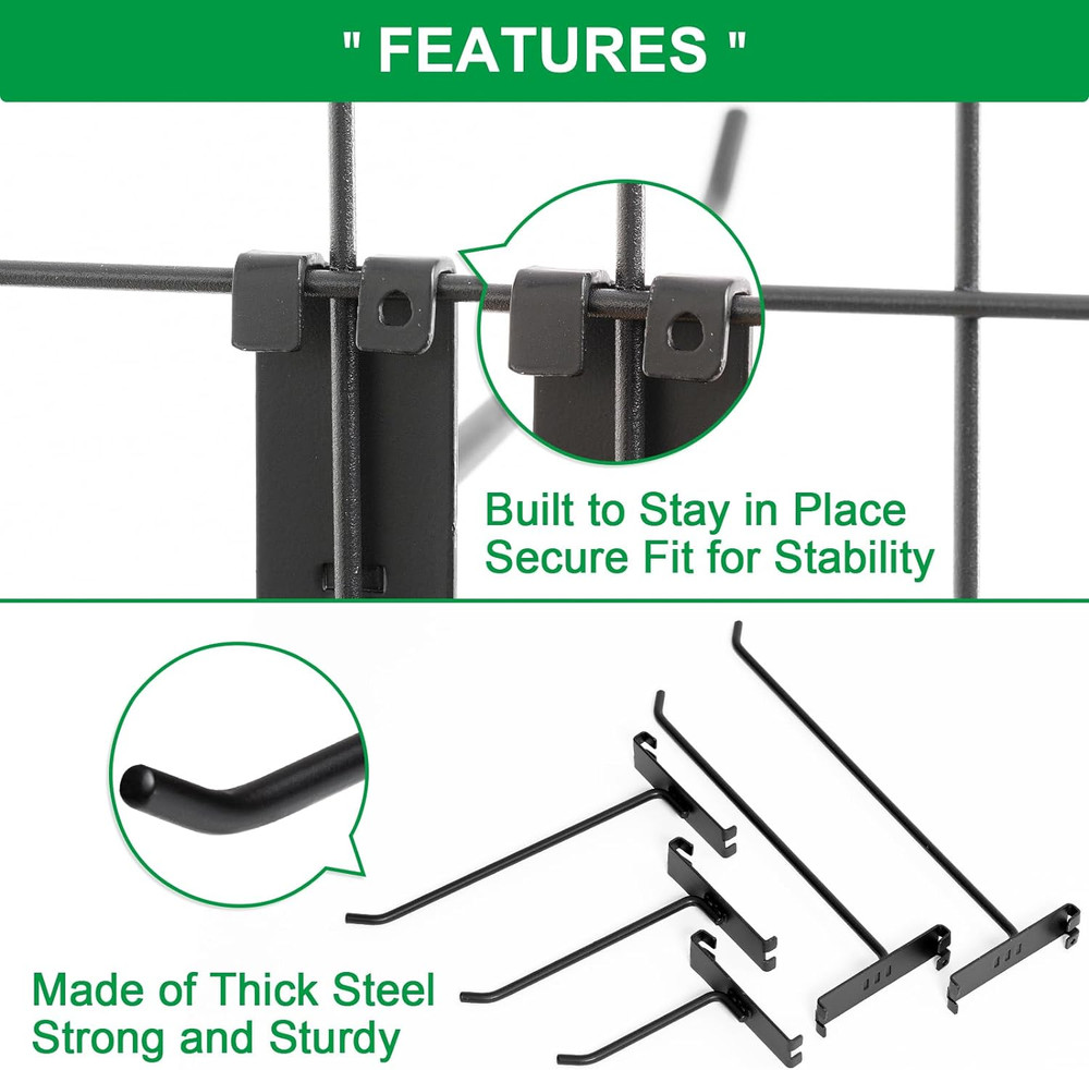 8 Inch Gridwall Hooks, Grid Panel Hanging Hooks for Retail, Home, and Workspace