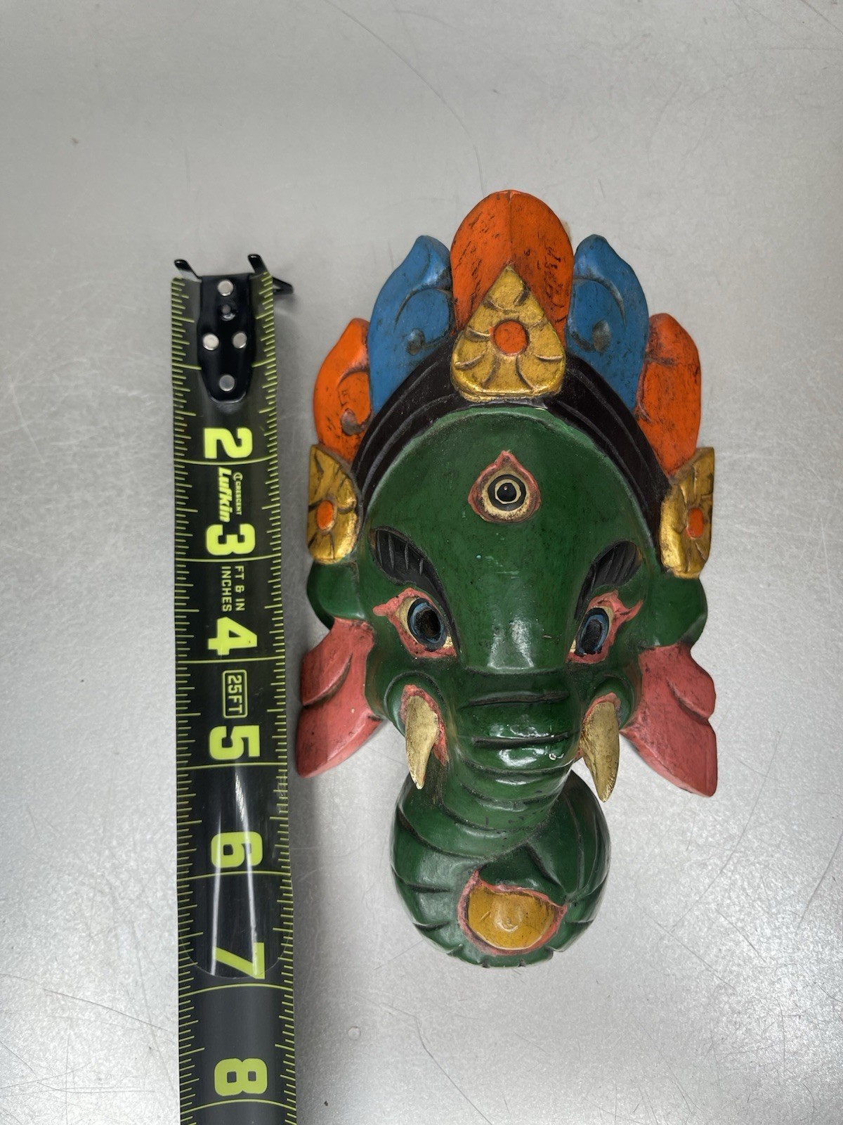 Wooden Carved GANESH Mask Wood CARVED MASK Hand Painted VTG