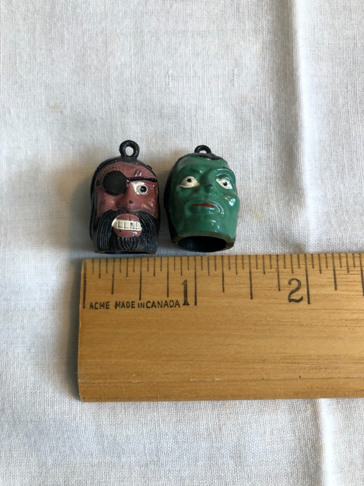 VINTAGE MONSTER & PIRATE HEAD GUMBALL CHARM / PENCIL TOPPER HONG KONG 1960'S
