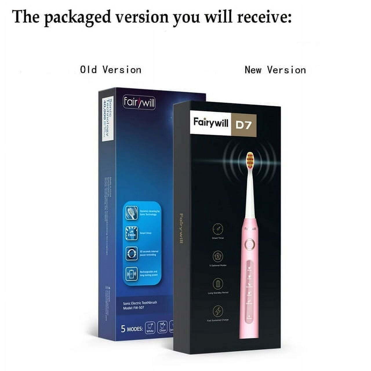 Fairywill Sonic Electric Toothbrush USB Rechargeable 5 Modes 6 Brush Heads Timer