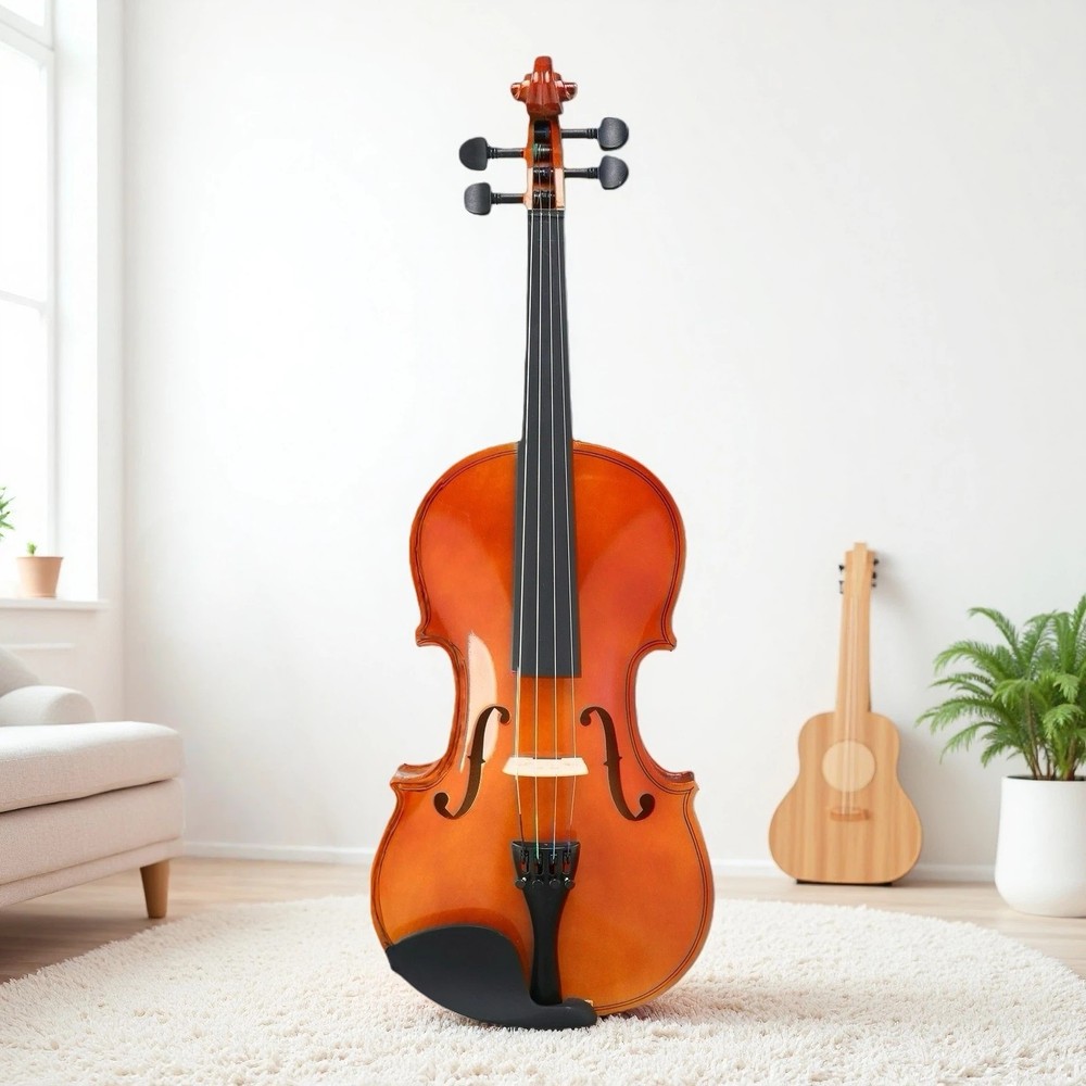 4/4 Full Size Acoustic Beginner Violin Set - Shoulder Rest, Strings, Natural