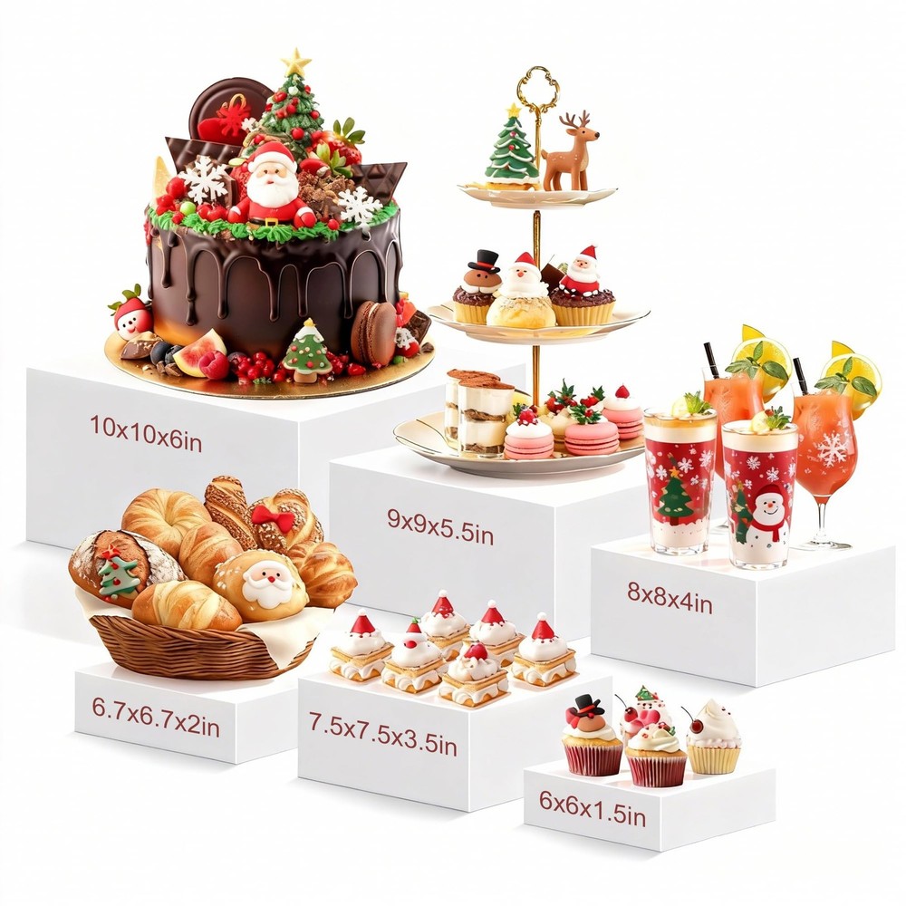 OVNTHYK 6 PCS Buffet Risers – Large White Acrylic Food Display Risers for Buf...