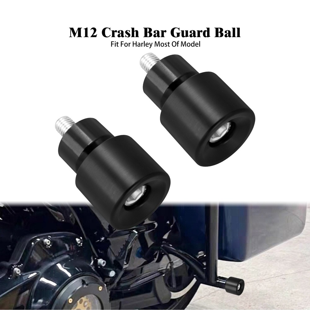 2x Black Engine Protective Guards Crashs Bars M12 End Balls Protector For Harley
