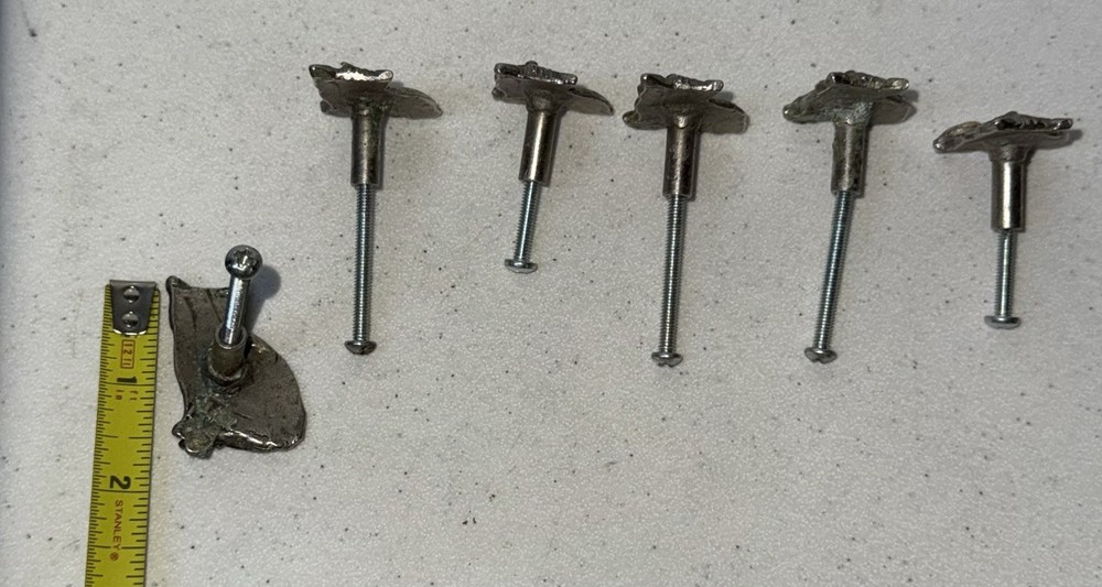 6 Vintage Metal CAT cabinet drawer handles pull rustic Knobs RARE ML40B