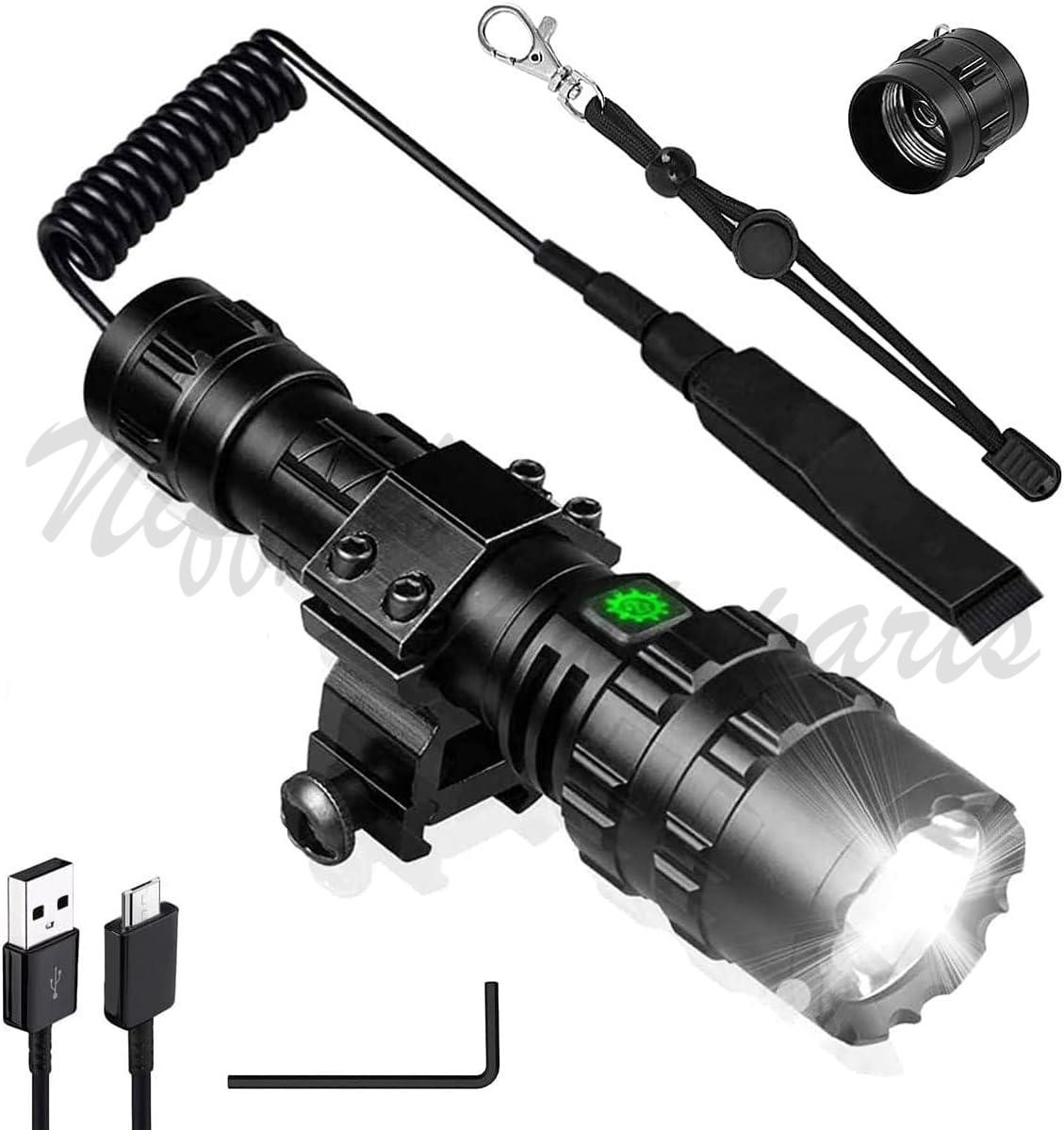 90000LM Tactical Police Gun Flashlight +Picatinny Rail Mount+Switch for Hunting