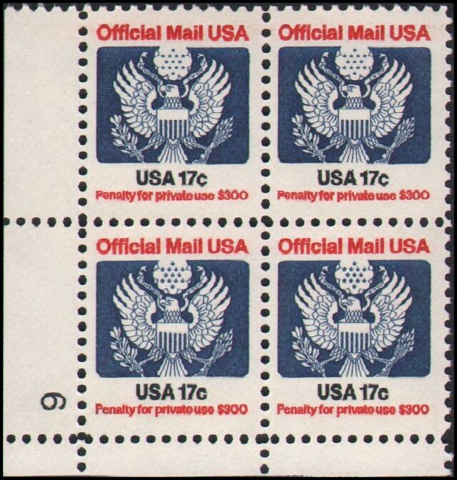 US #O130 MNH plate block