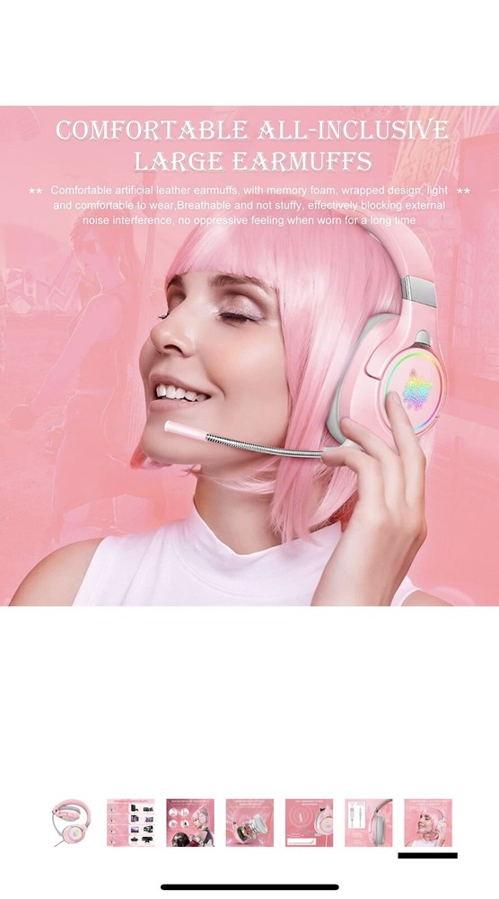 Foldable Pink Gaming Headset Compatible