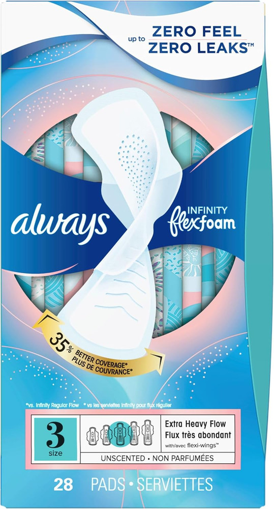 Always Infinity Flexfoam Pads, Size 3, Extra Heavy Absorbency, 84 Count
