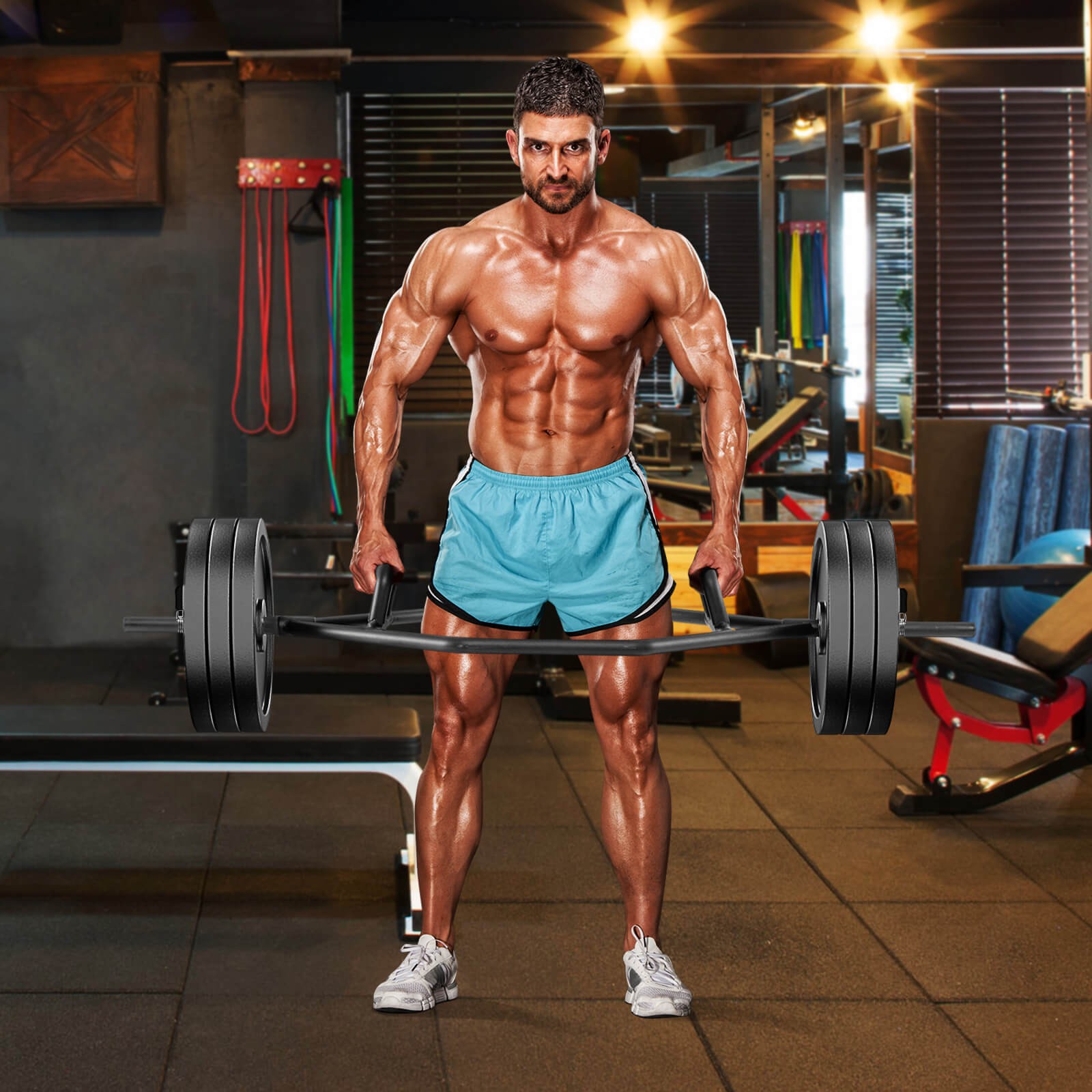 Heavy Duty Olympic Hex Trap Bar w/ Flat or Raised Knurled Handles for Squats