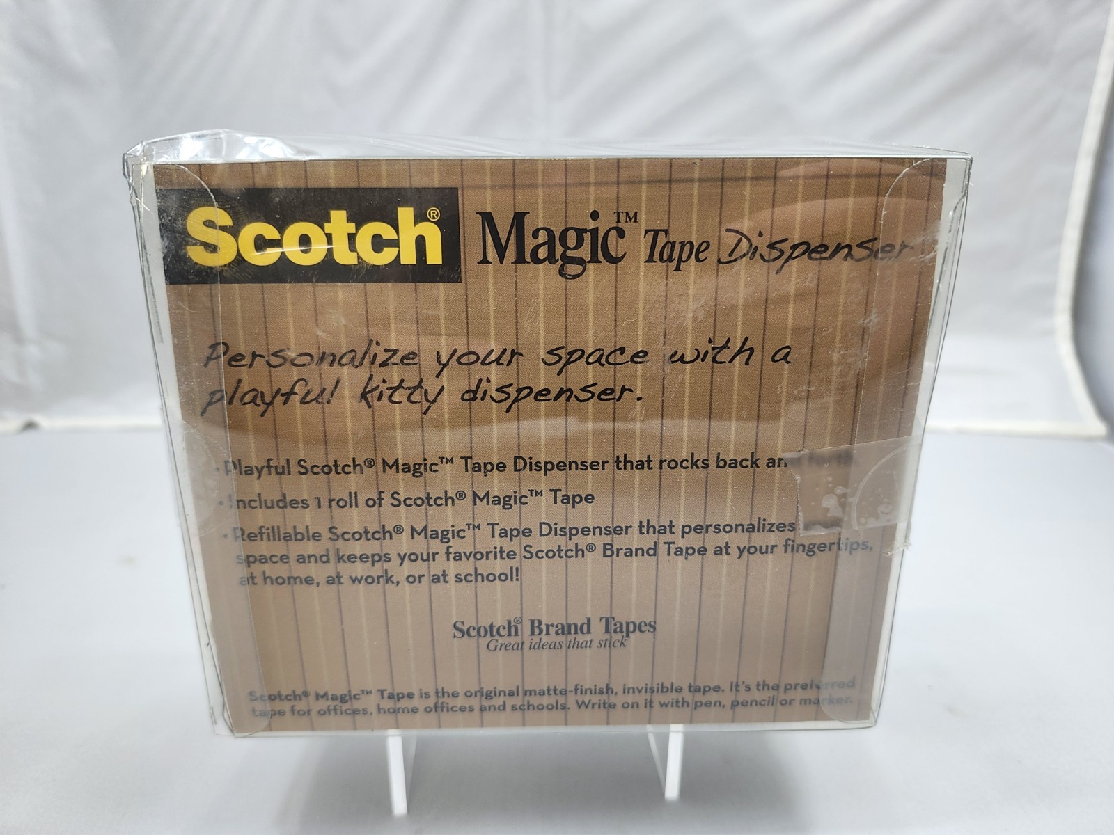 Scotch Magic Tape Dispenser White Cat Kitten Yarn Playing New Read Desc W/Tape