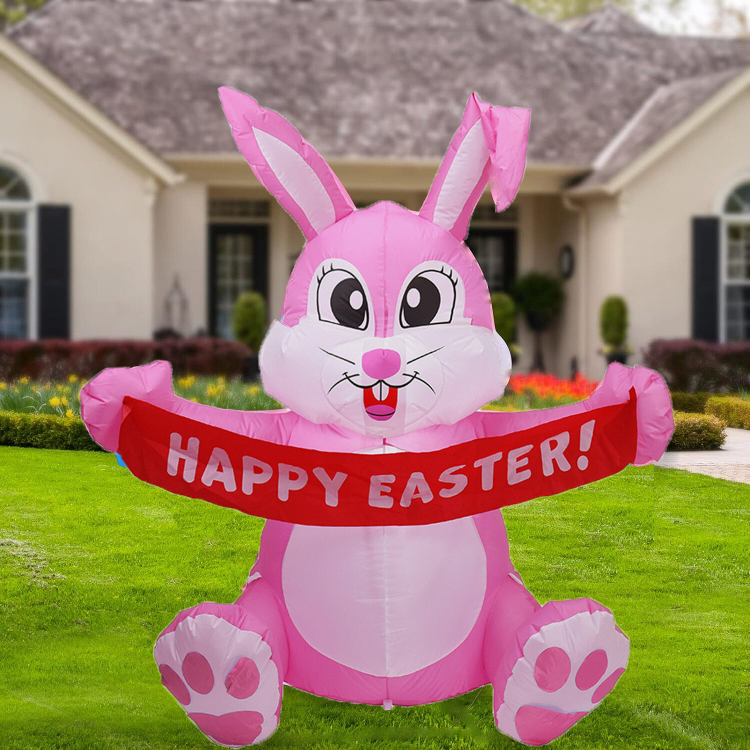 5 FT Easter Pink Bunny Inflatable Lighted Yard Decorations LED Blow up Rabbit