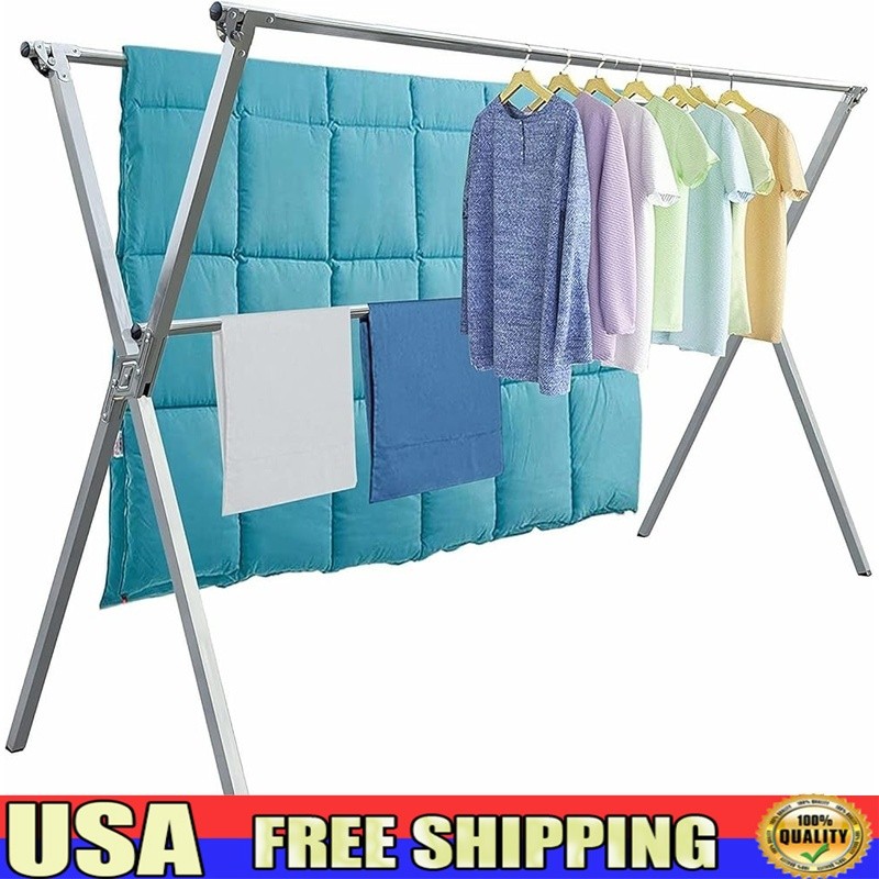 Foldable Stainless Steel Clothes Drying Rack Indoor Outdoor Multi-Function Use