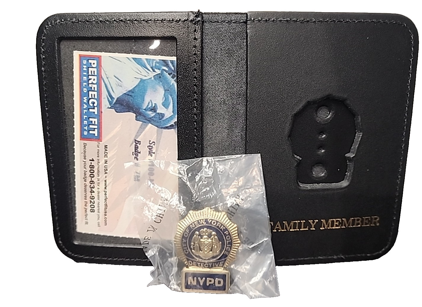 rare NEW vintage NYPD DETECTIVE Family Member Leather Wallet Mini police Badge