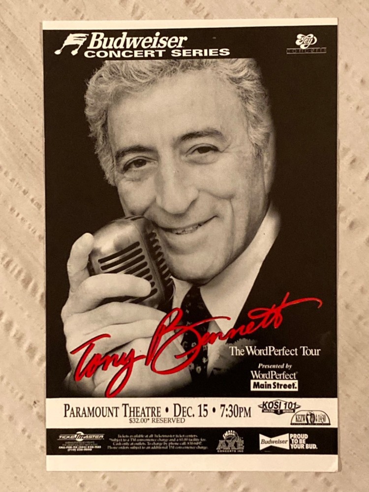Tony Bennett 1994 Tour Poster Paramount Theatre Denver Colorado WordPerfect Tour