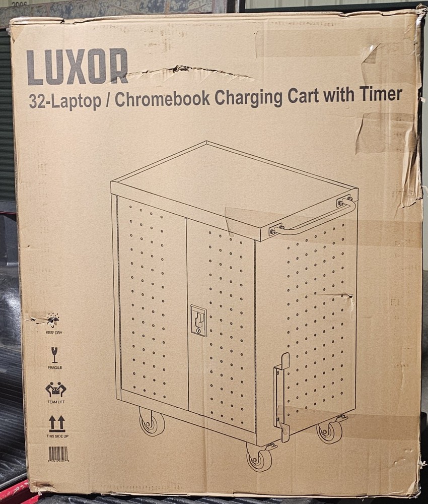 Luxor LLTP32-B 32 Device Charging Cart Locking Cabinet with Timer Laptop Tablet