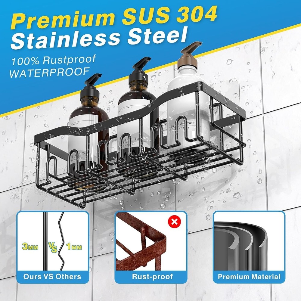 Versatile Adhesive Shower Caddy Set - 5 Durable Organizers with Rounded Edges