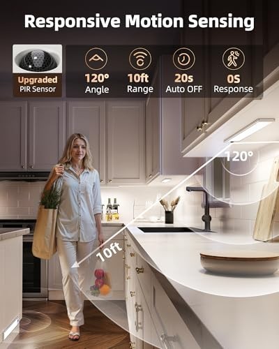 Rechargeable Motion Sensor Under Cabinet Lights - 4-Pack, Dimmable, Magnetic, 3