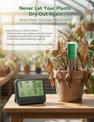 Wireless Soil Moisture Meter - 3-in-1 Sensor for Moisture, Temp & Light, 230ft R