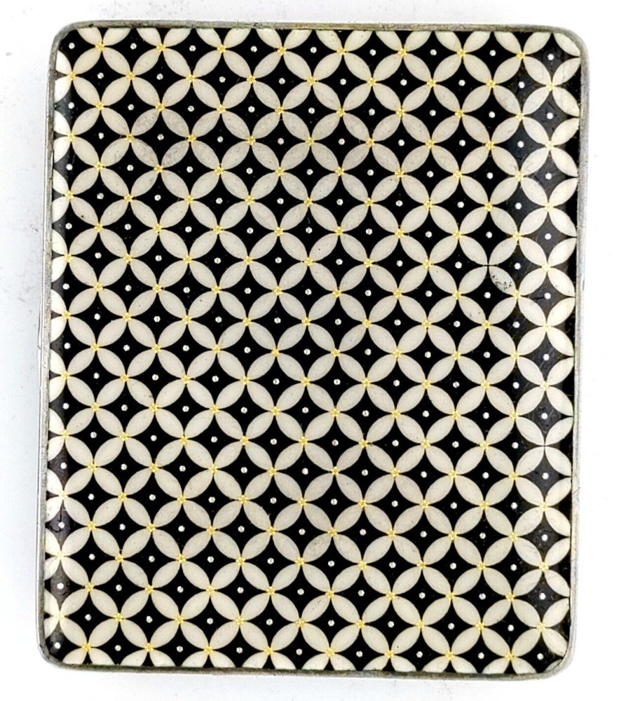 Unusual Silver Square Enamel Box with Geometric Pattern