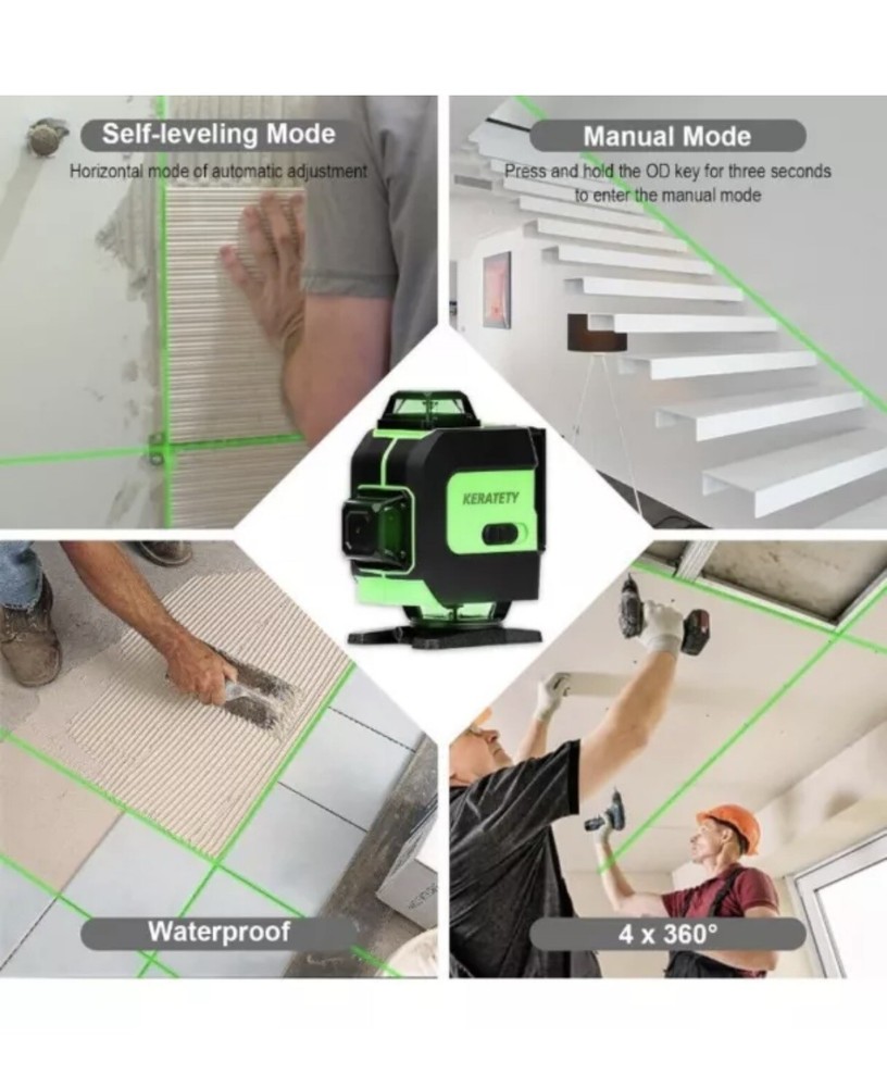 KERATETY Laser Level 4x360° Self-Leveling Laser Level Tool, Switchable & Auto 16