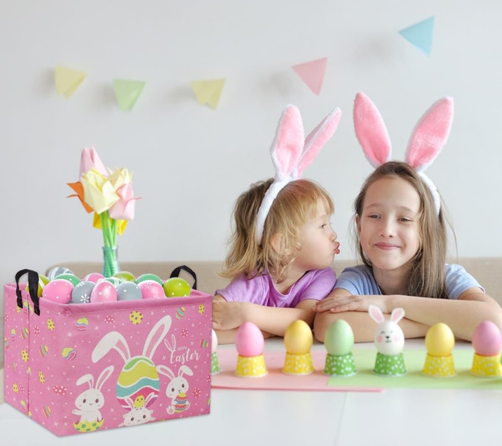 DDBASKET Rectangular Easter Baskets Gift Basket Empty Pink Bunny Kids Storage...