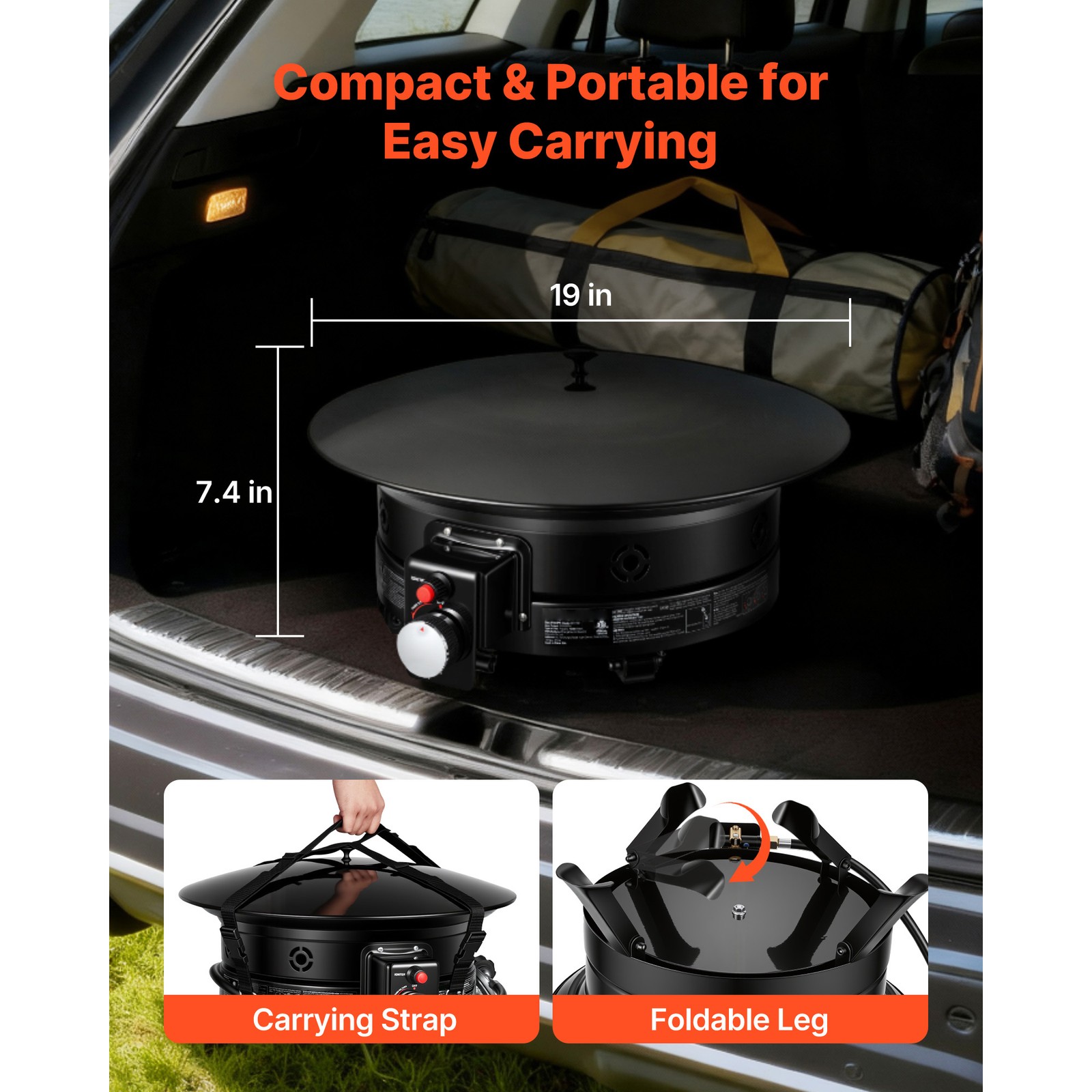 Uimoso 19-Inch Portable Propane Fire Pit, 53000BTU Gas Fire Bowl for Outdoor Use