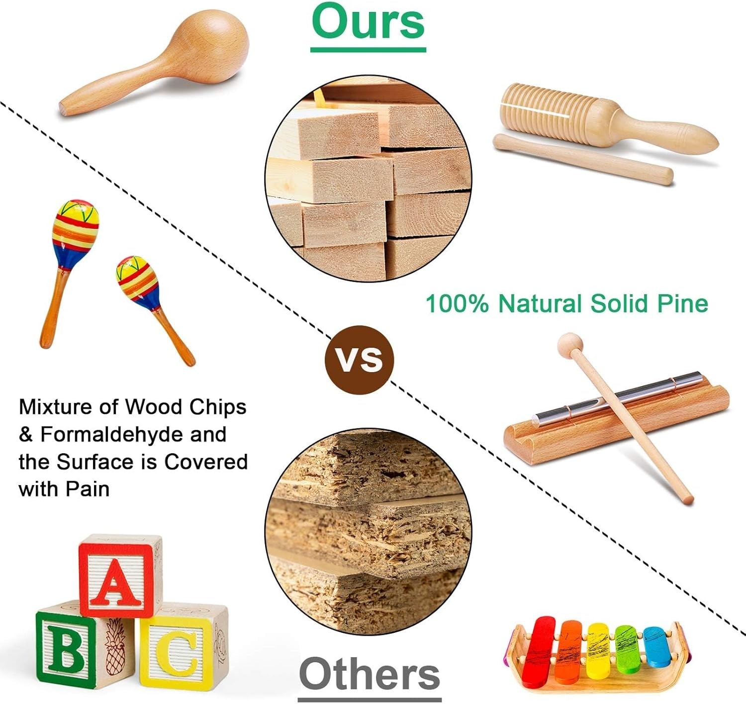 Toddler Musical Instruments Montessori Natural,Wooden Percussion Instruments..