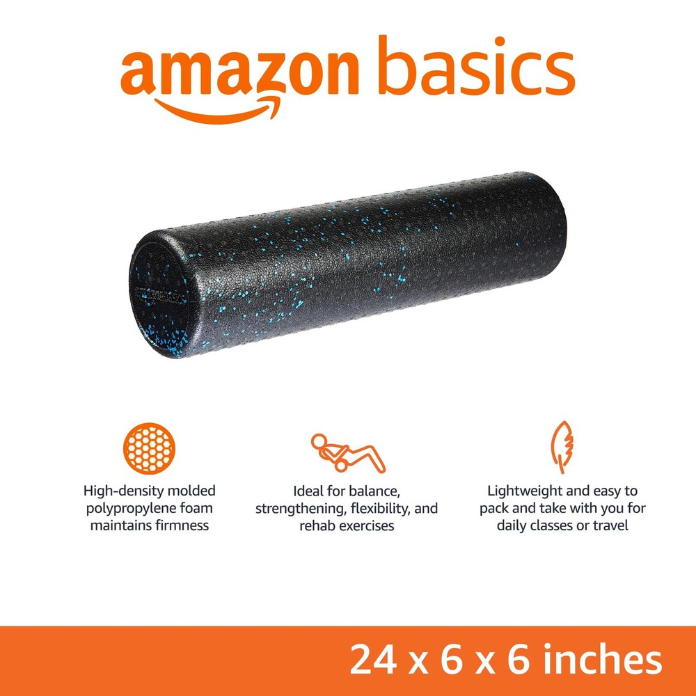 Foam Roller High Density for Exercise 24 Inches Blue Speckled