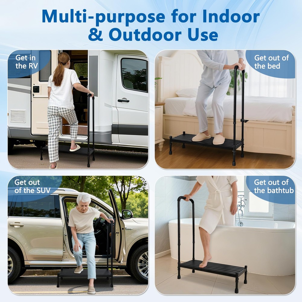 Medical Step Stool with Handle, Bed Step Stool for Elderly, 30.5" Long Bedsid...