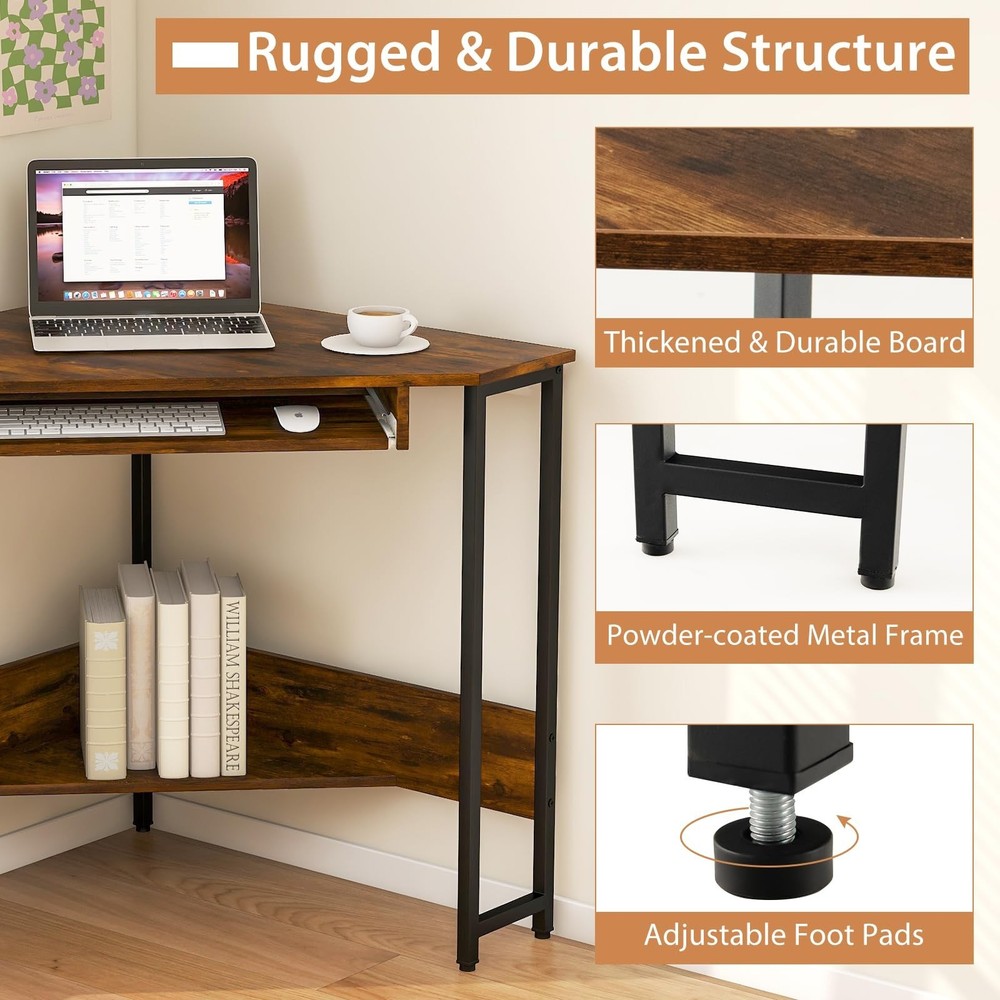 Corner Desk, Triangle Computer Desk with Power Outlets, Small Desk for Small ...
