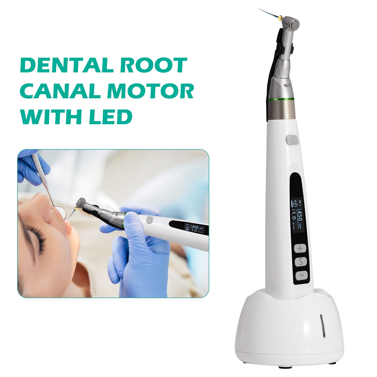 Dental Wireless 16:1 Mini Endo Motor LED Handpiece / Root Canal Apex Locator New