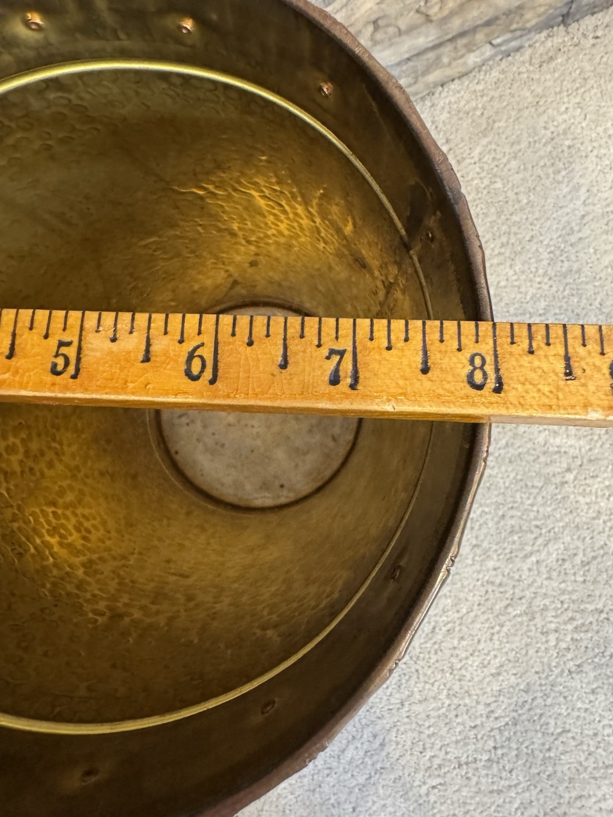 18" Tall Vintage Hammered Brass Umbrella Stand With Lion Head Handles Hong Kong