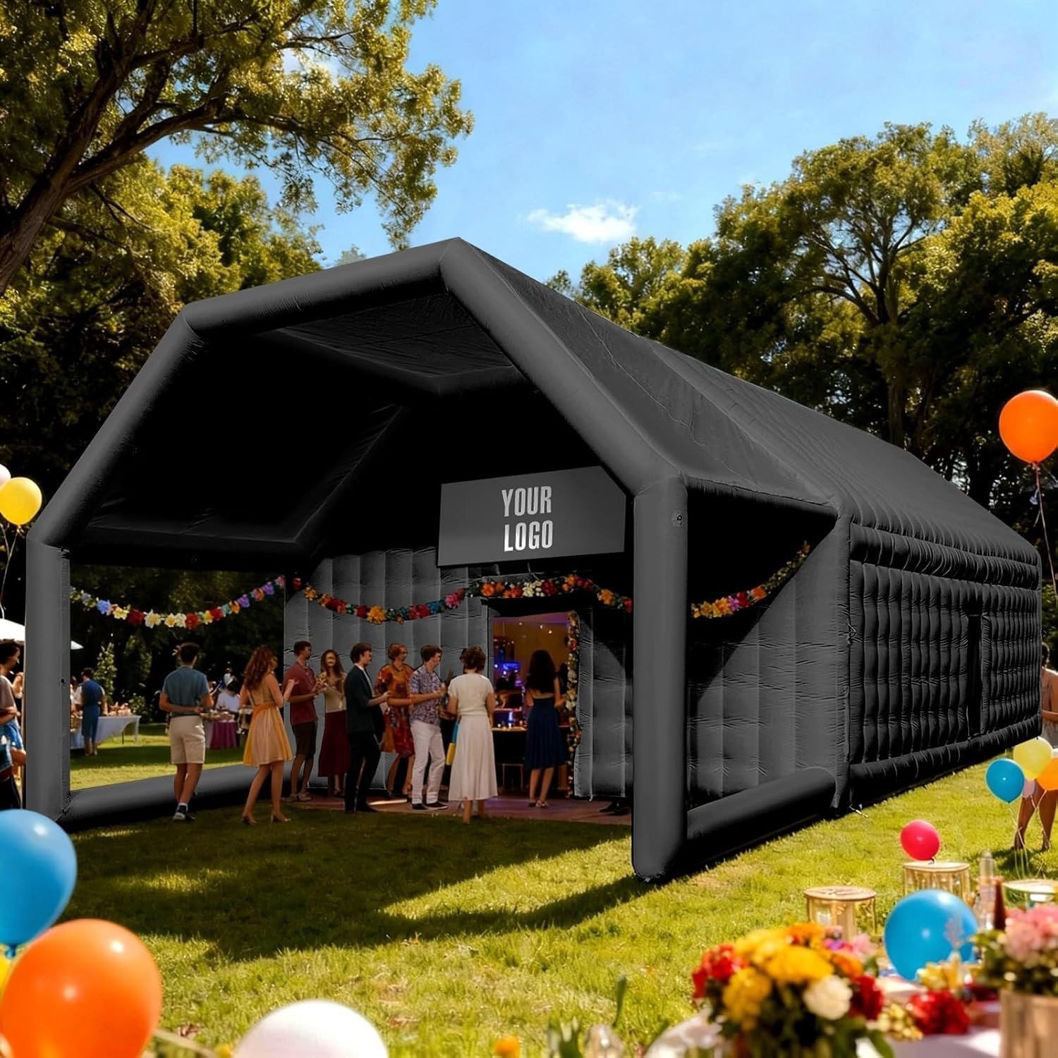Sewinfla 39x20x13Ft Inflatable Nightclub Gazebo & Logo Area Black Party Tent