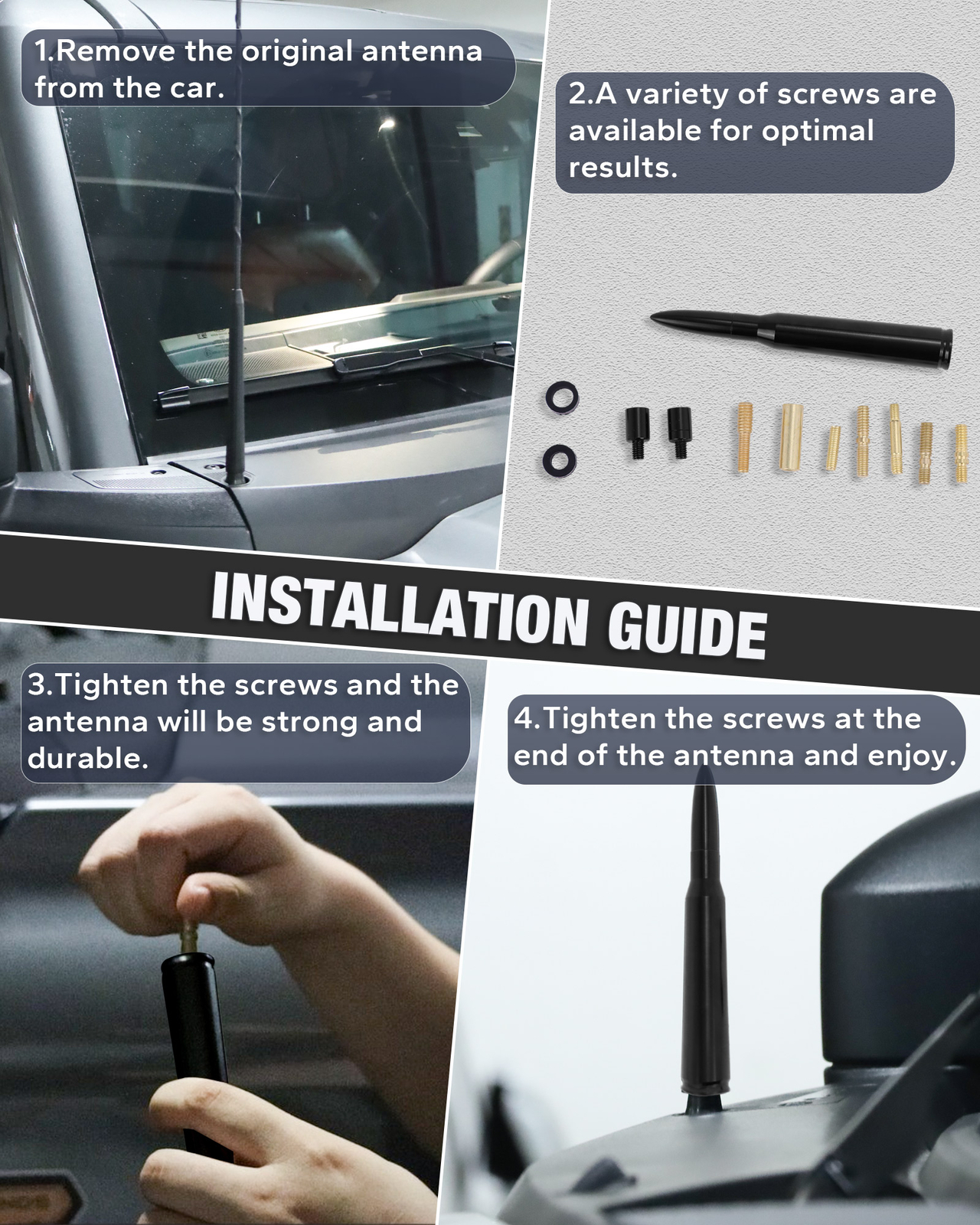 Bullet Antenna 50 Cal Caliber For Truck Dodge Ram 1500 Ford F150 Raptor Bronco