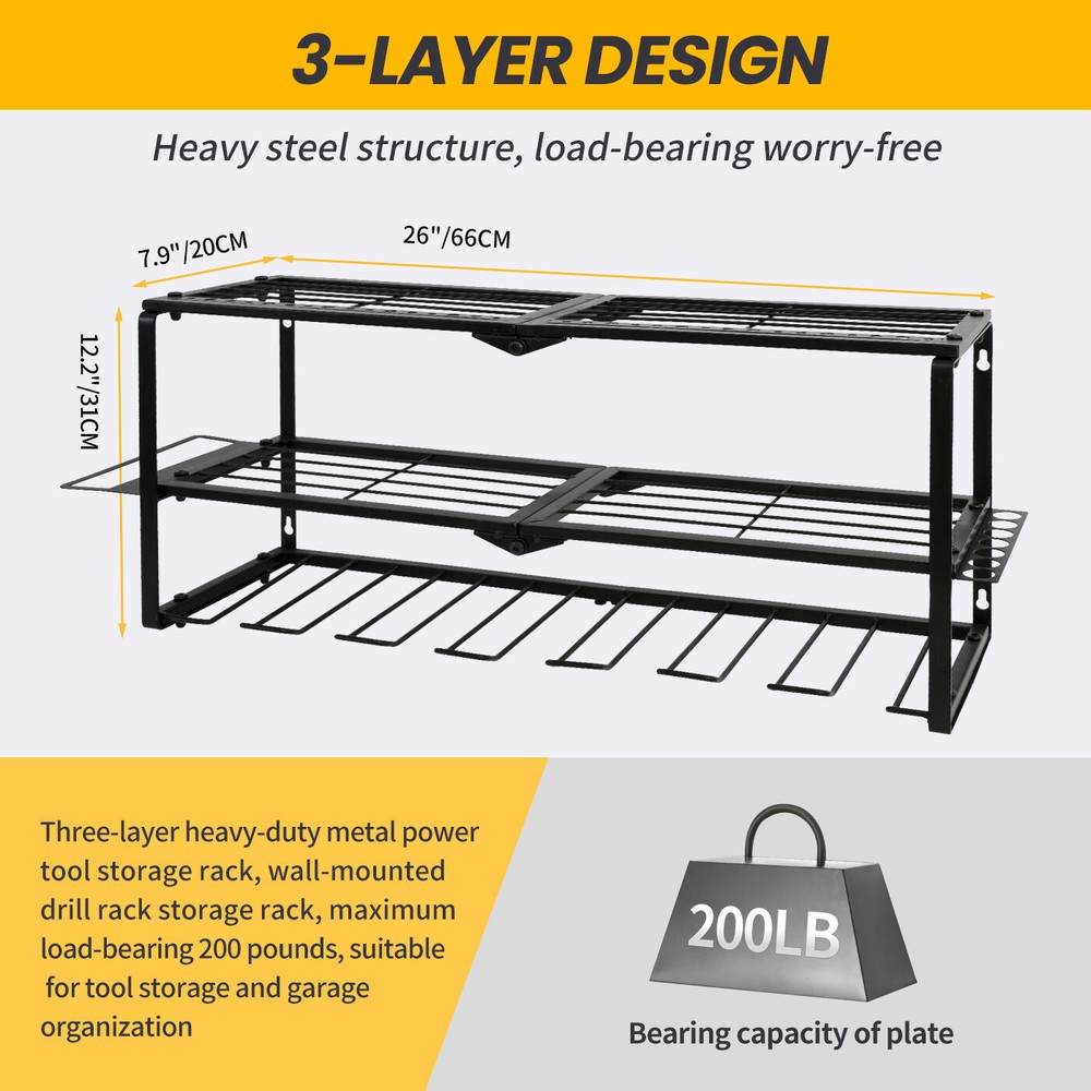 Power Tool Storage Organizer Rack Cordless Drill Tools Rack Holder for Workshop