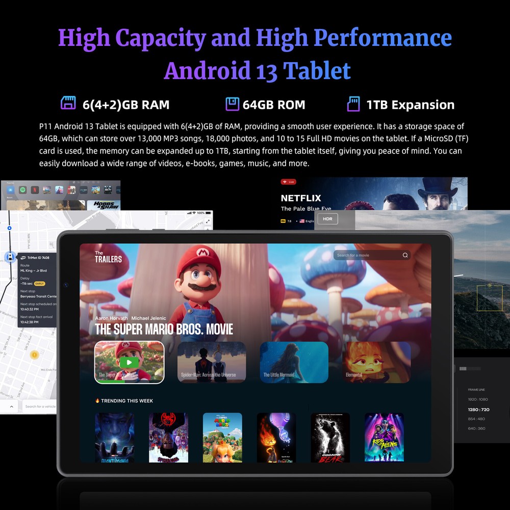 Tablet Octa-Core Android 13 Tablet 6+64GB Dual Camera Bluetooth WIFI Grey