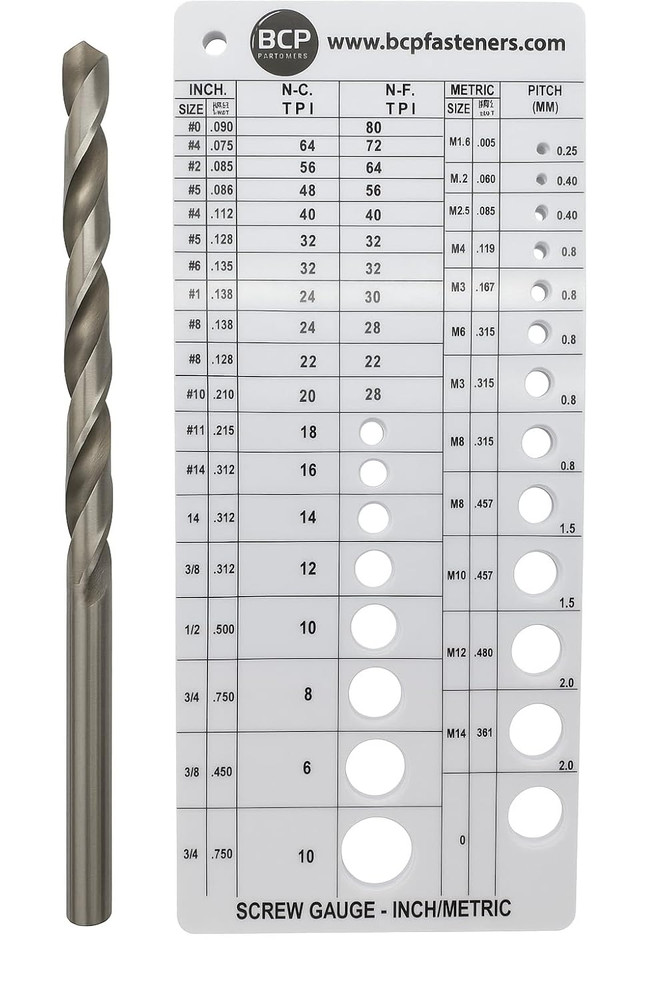 Precision Screw Thread Gauge - Metric & SAE with Drill Bit & Tap Size Guide