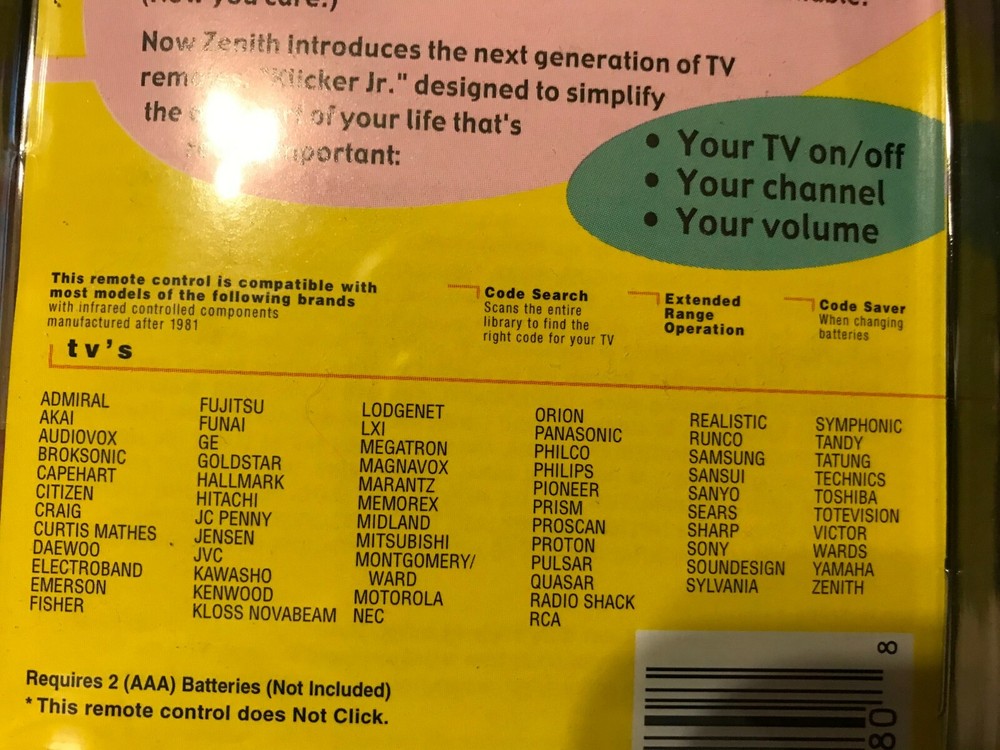 Zenith Universal TV Television Replacement Remote Control Clear Red NEW Sealed